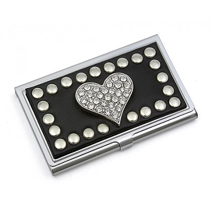 Business Card Holder - 12 PCS Studded Heart - Black - CH-GCH1271B